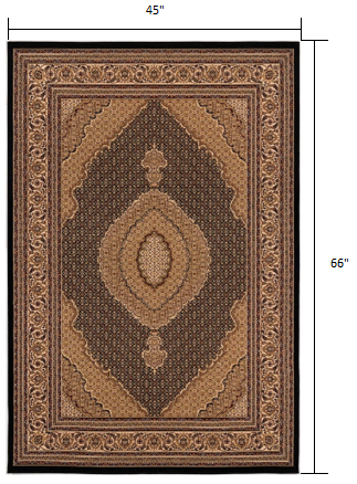 4' X 6' Beige and Black Medallion Power Loom Area Rug