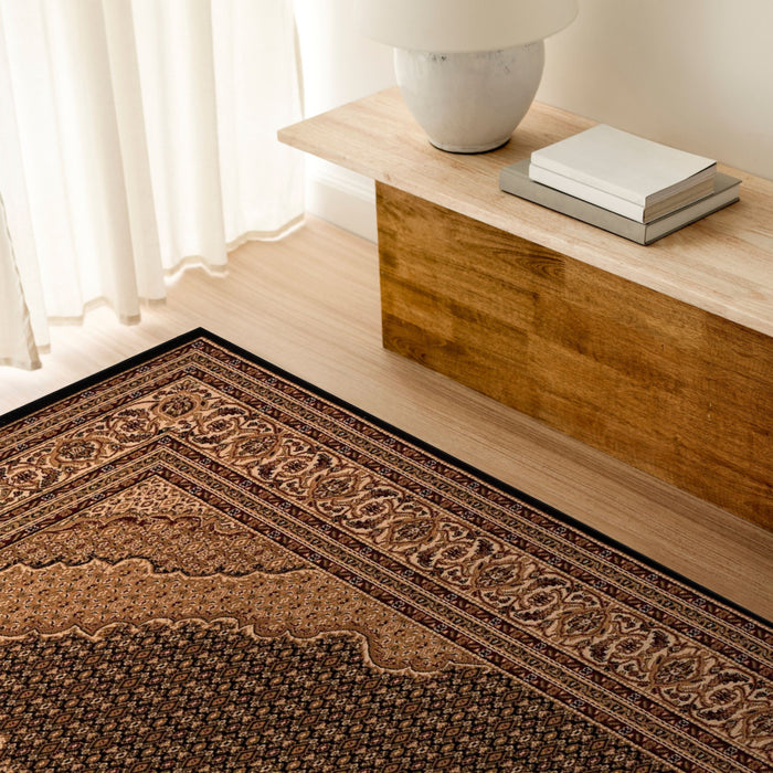 4' X 6' Beige and Black Medallion Power Loom Area Rug