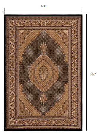 4' X 6' Beige and Black Medallion Power Loom Area Rug