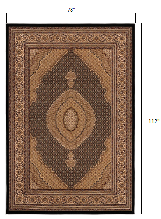 4' X 6' Beige and Black Medallion Power Loom Area Rug