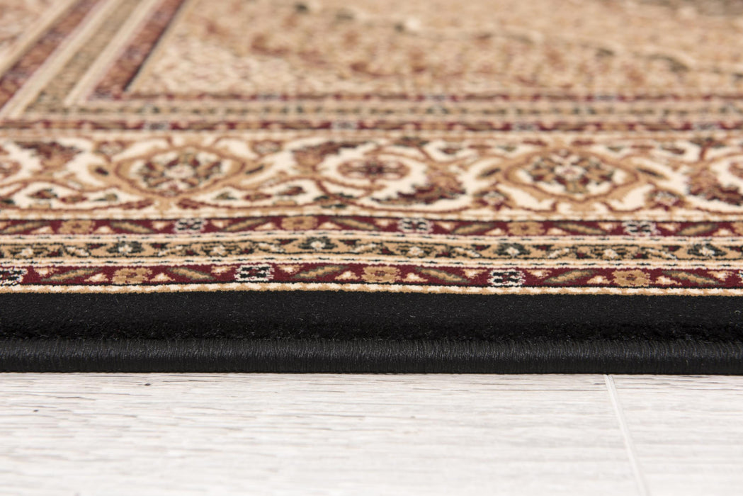 7' X 9' Beige and Black Medallion Power Loom Area Rug