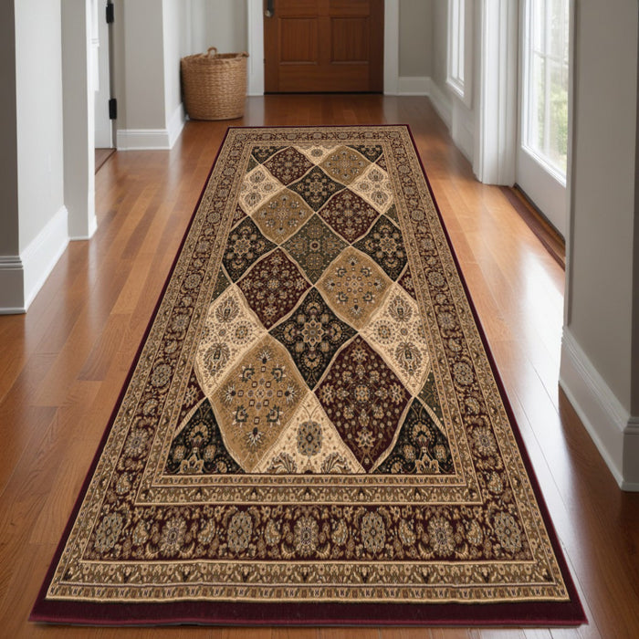 10' Runner Red and Beige Oriental Power Loom Runner Rug