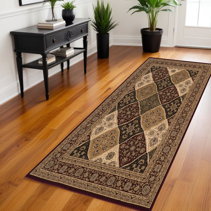 10' Runner Red and Beige Oriental Power Loom Runner Rug