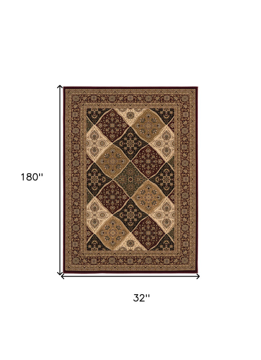 10' Runner Red and Beige Oriental Power Loom Runner Rug