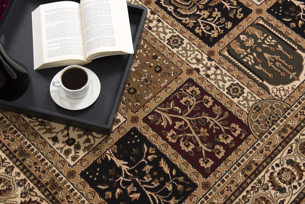 8' X 11' Beige and Black Oriental Power Loom Area Rug