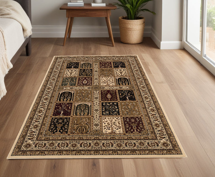 8' X 11' Beige and Black Oriental Power Loom Area Rug