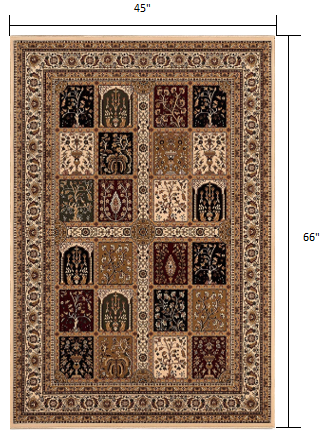 8' X 11' Beige and Black Oriental Power Loom Area Rug