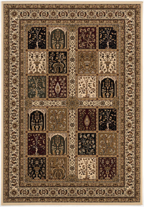 8' X 11' Beige and Black Oriental Power Loom Area Rug