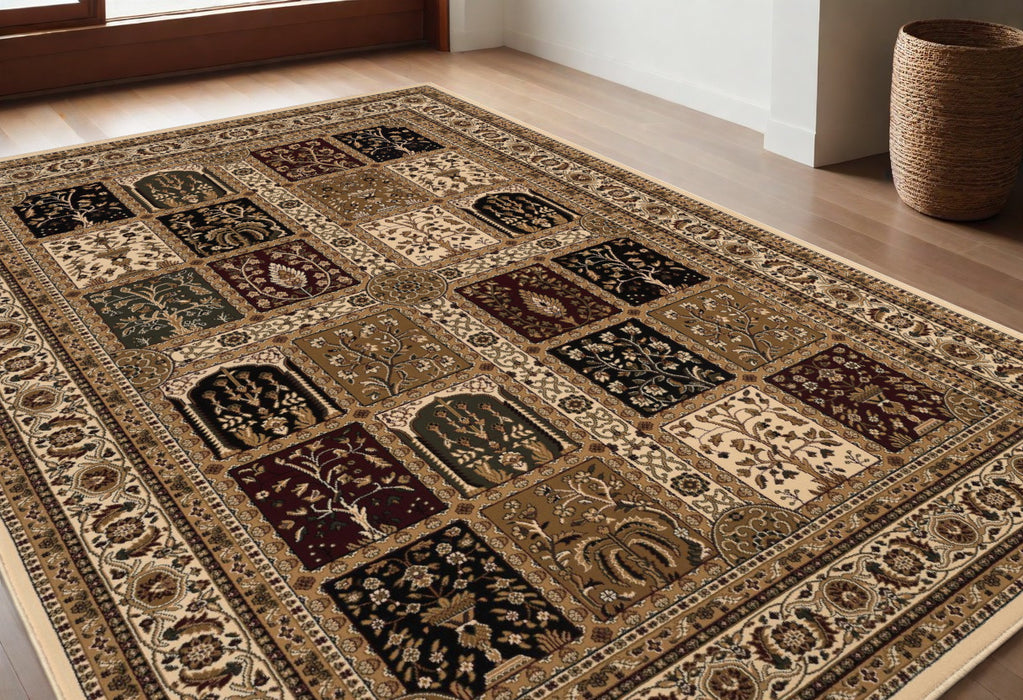 8' X 11' Beige and Black Oriental Power Loom Area Rug