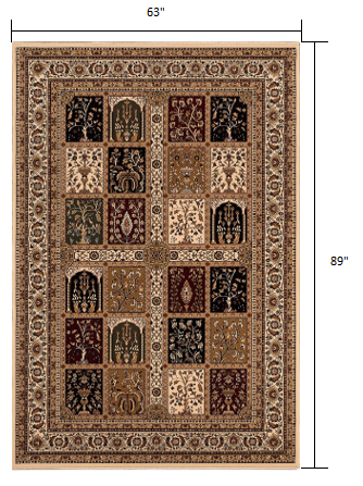 8' X 11' Beige and Black Oriental Power Loom Area Rug