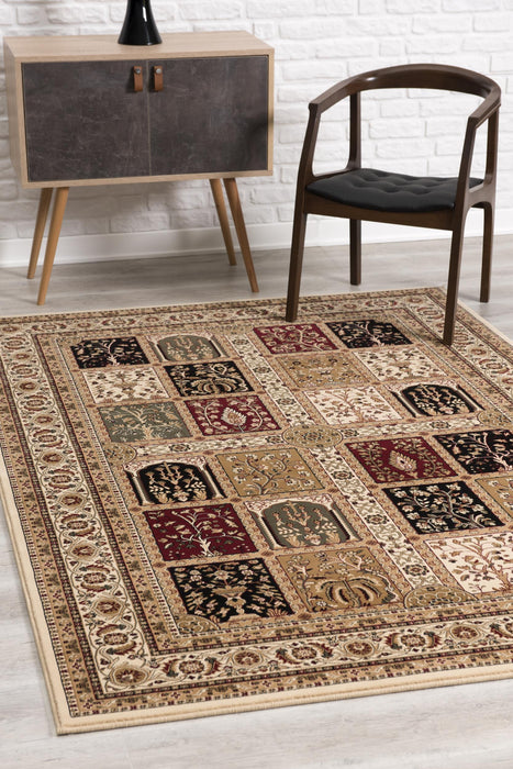 8' X 11' Beige and Black Oriental Power Loom Area Rug