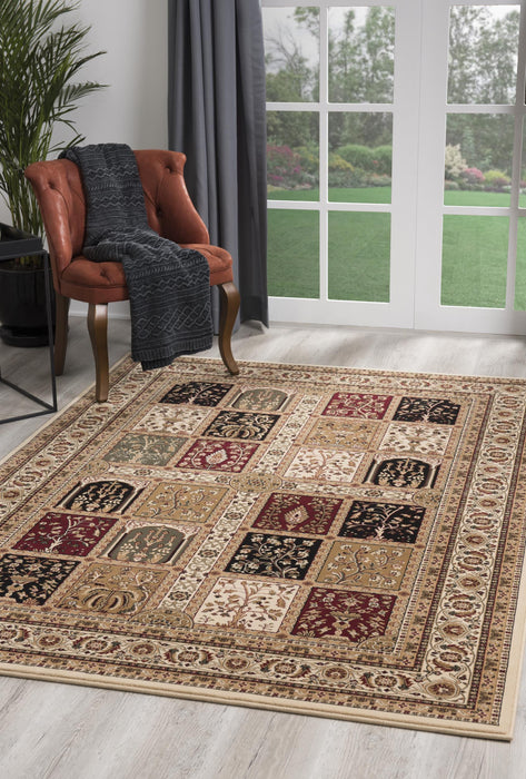 8' X 11' Beige and Black Oriental Power Loom Area Rug