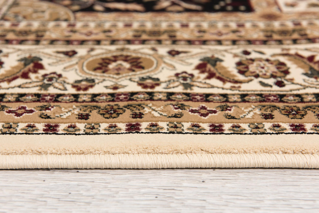 8' X 11' Beige and Black Oriental Power Loom Area Rug