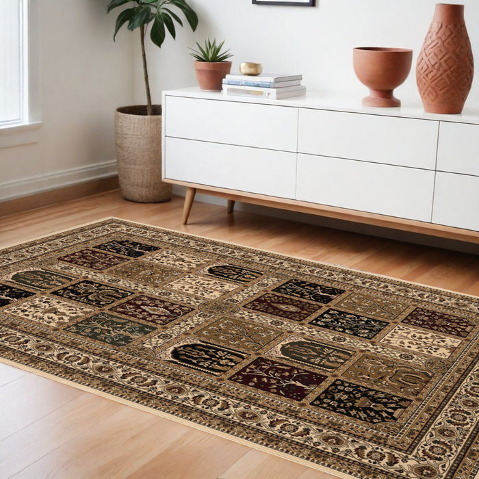 8' X 11' Beige and Black Oriental Power Loom Area Rug