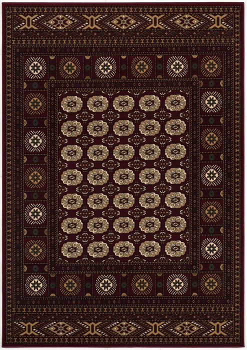 7' X 9' Red and Ivory Floral Medallion Power Loom Area Rug