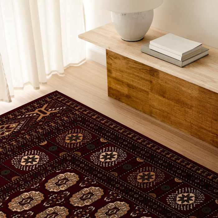 7' X 9' Red and Ivory Floral Medallion Power Loom Area Rug