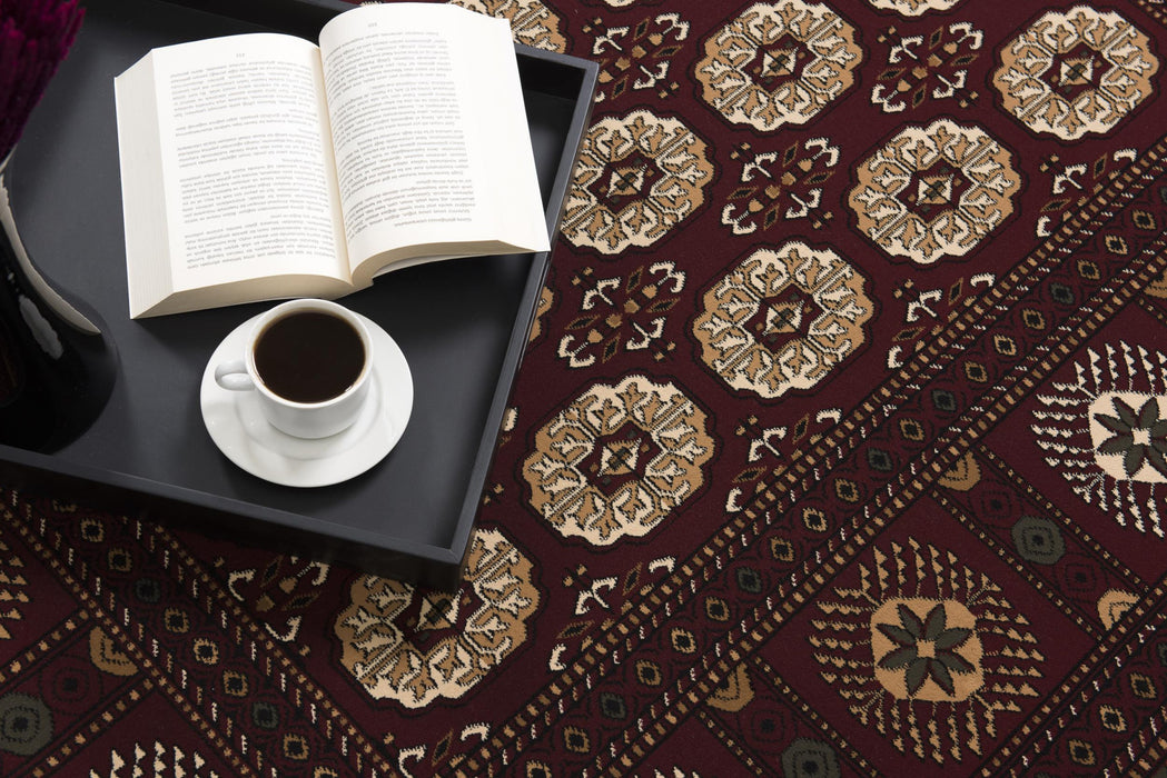 8' X 11' Red and Ivory Floral Medallion Power Loom Area Rug