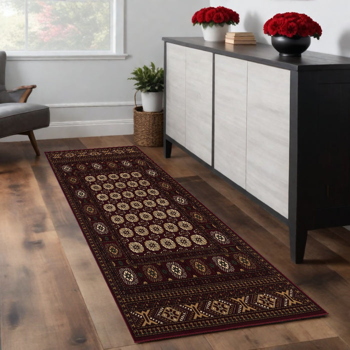 8' X 11' Red and Ivory Floral Medallion Power Loom Area Rug