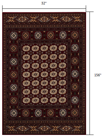 8' X 11' Red and Ivory Floral Medallion Power Loom Area Rug