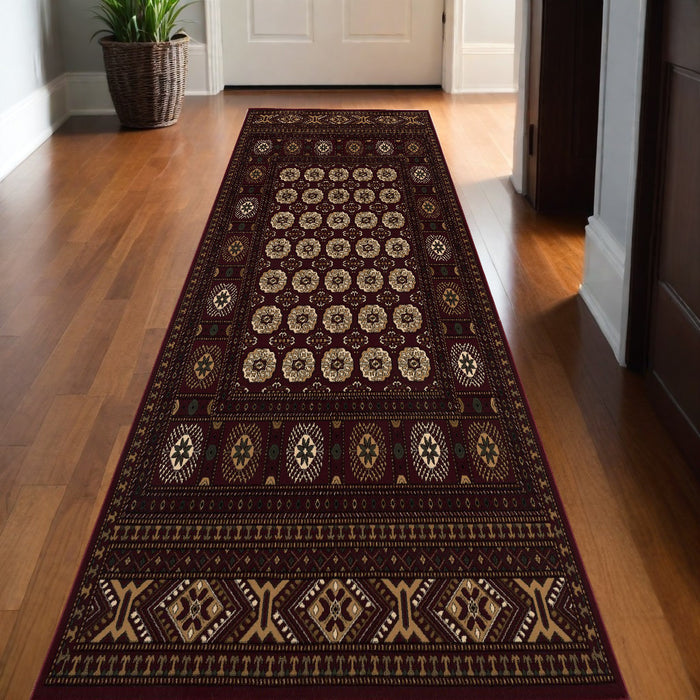 8' X 11' Red and Ivory Floral Medallion Power Loom Area Rug