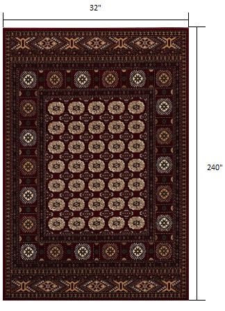 8' X 11' Red and Ivory Floral Medallion Power Loom Area Rug