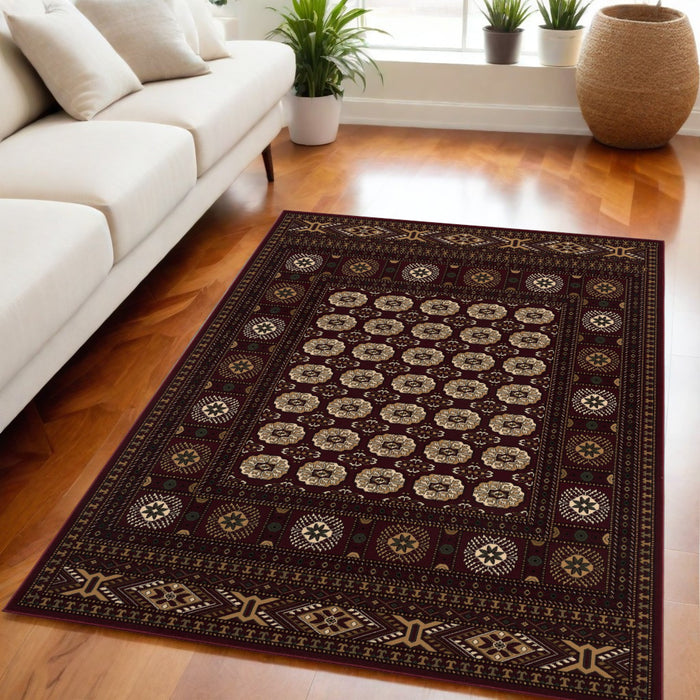 8' X 11' Red and Ivory Floral Medallion Power Loom Area Rug