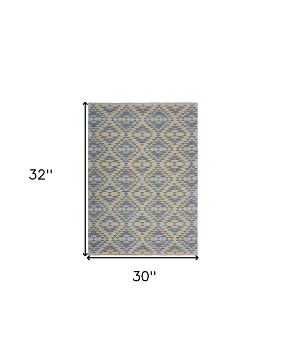 3' x 5' Blue Decorative Lattice Area Rug