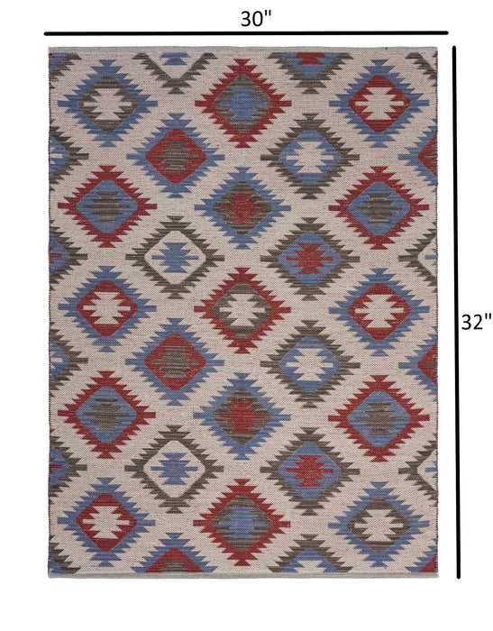 3' x 5' Red and Blue Geometric Diamonds Area Rug