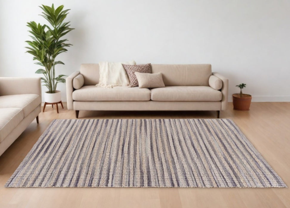 8' X 10' Brown and Gray Striped Area Rug