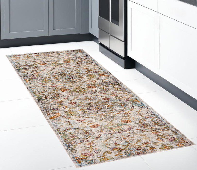 2' X 9' Beige Abstract Garden Runner Rug