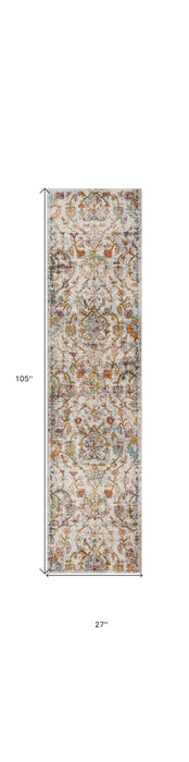 2' X 9' Beige Abstract Garden Runner Rug