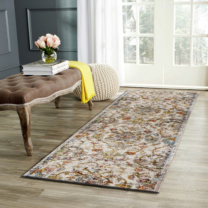 2' X 9' Beige Abstract Garden Runner Rug