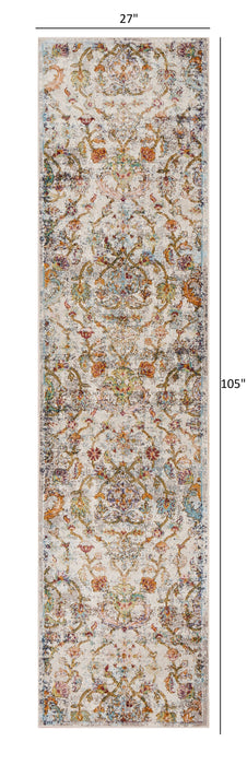 2' X 9' Beige Abstract Garden Runner Rug