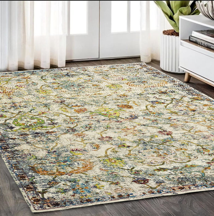 2' X 9' Beige Abstract Garden Runner Rug