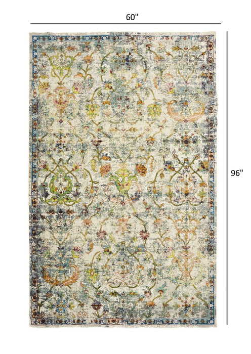 2' X 9' Beige Abstract Garden Runner Rug