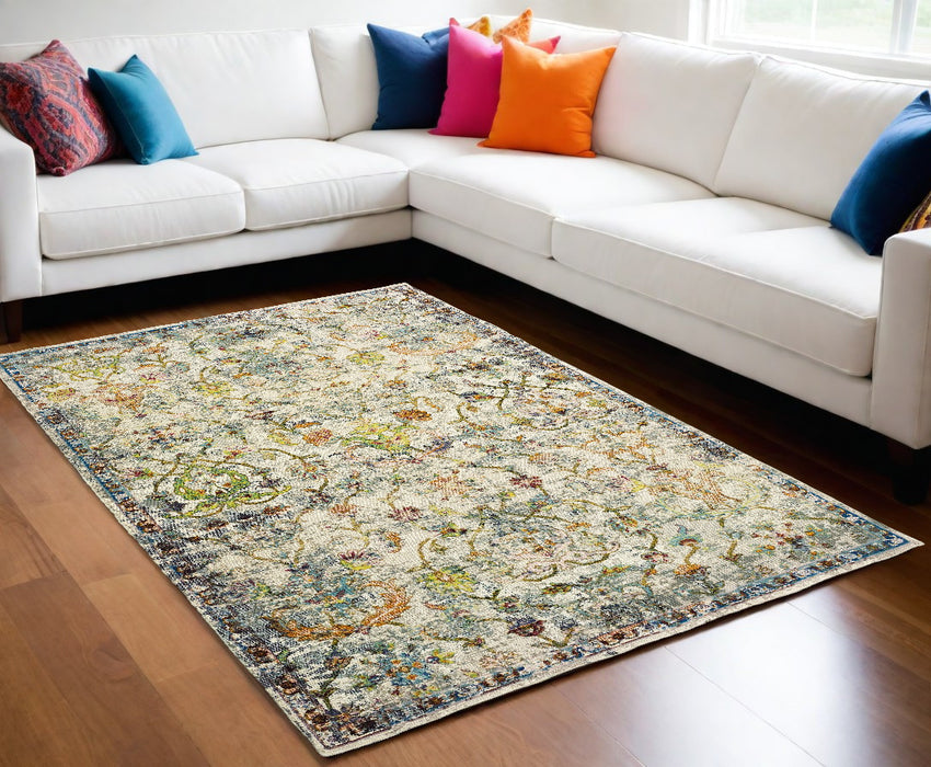 2' X 9' Beige Abstract Garden Runner Rug