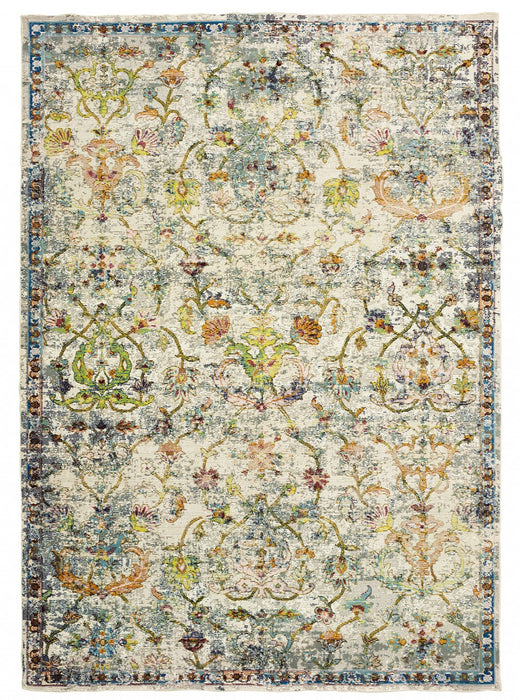 2' X 9' Beige Abstract Garden Runner Rug