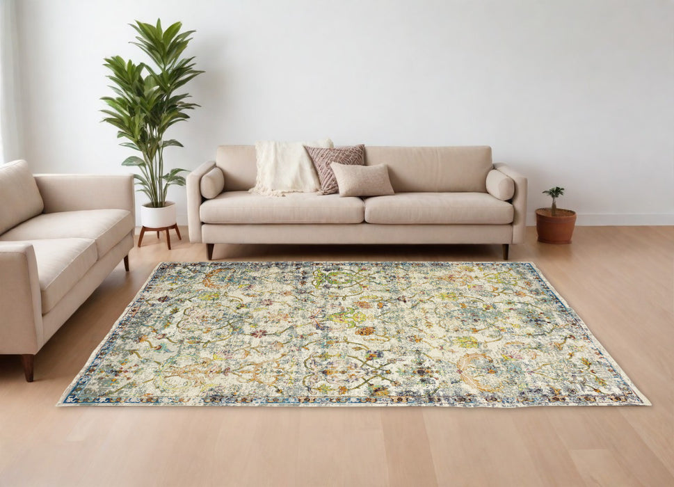 2' X 9' Beige Abstract Garden Runner Rug