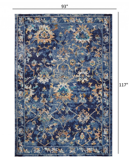 2' X 9' Blue and Gold Jacobean Runner Rug