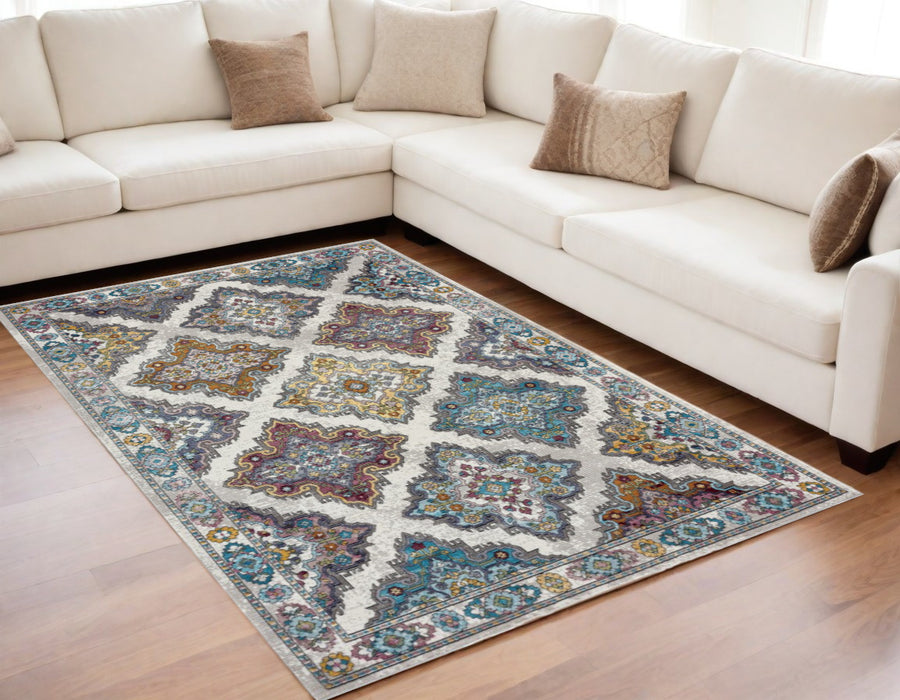 5' X 8' Blue Traditional Floral Motifs Area Rug