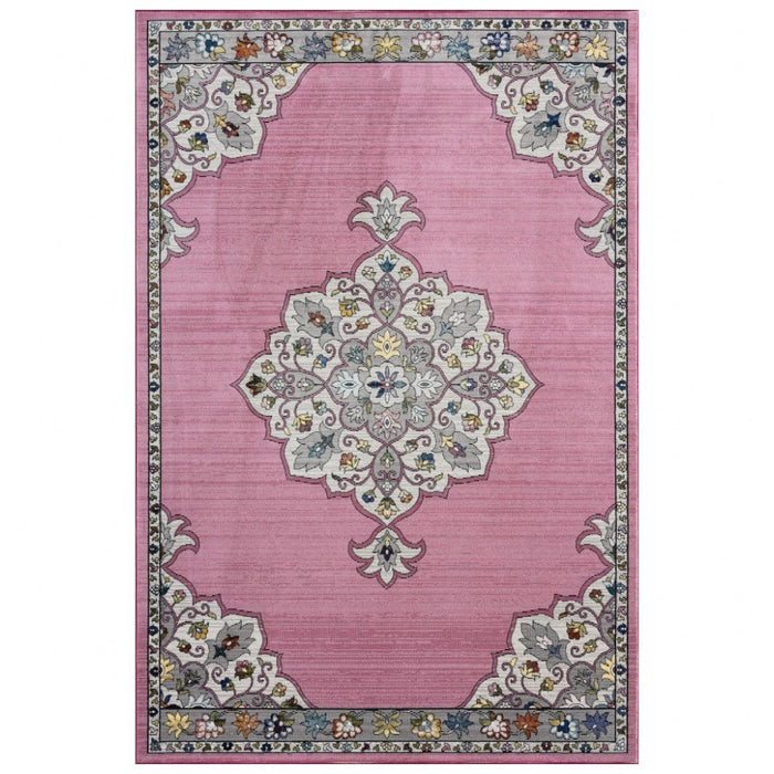 5' X 8' Pink Traditional Medallion Area Rug