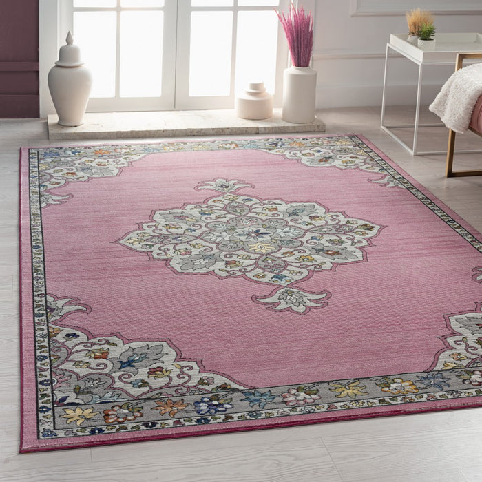 5' X 8' Pink Traditional Medallion Area Rug