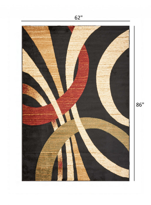 5' X 7' Black Abstract Geometric Area Rug