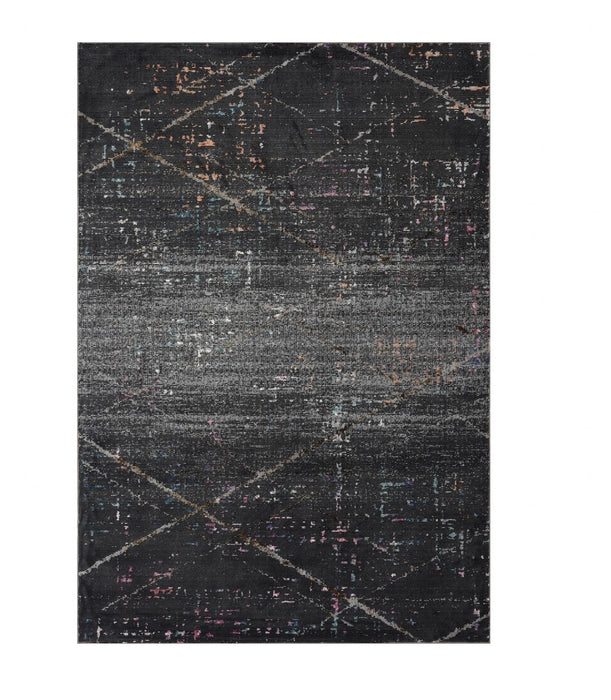 5' X 8' Distressed Black Abstract Area Rug