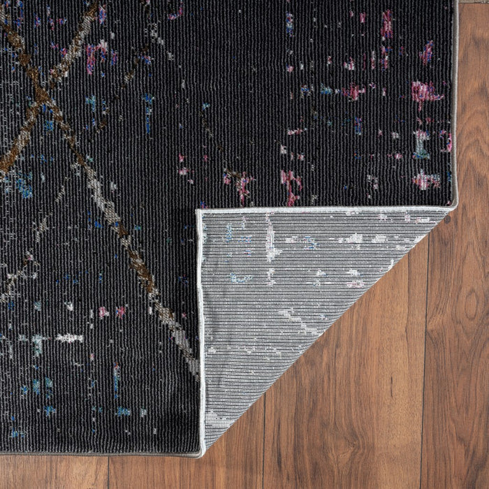 5' X 8' Distressed Black Abstract Area Rug