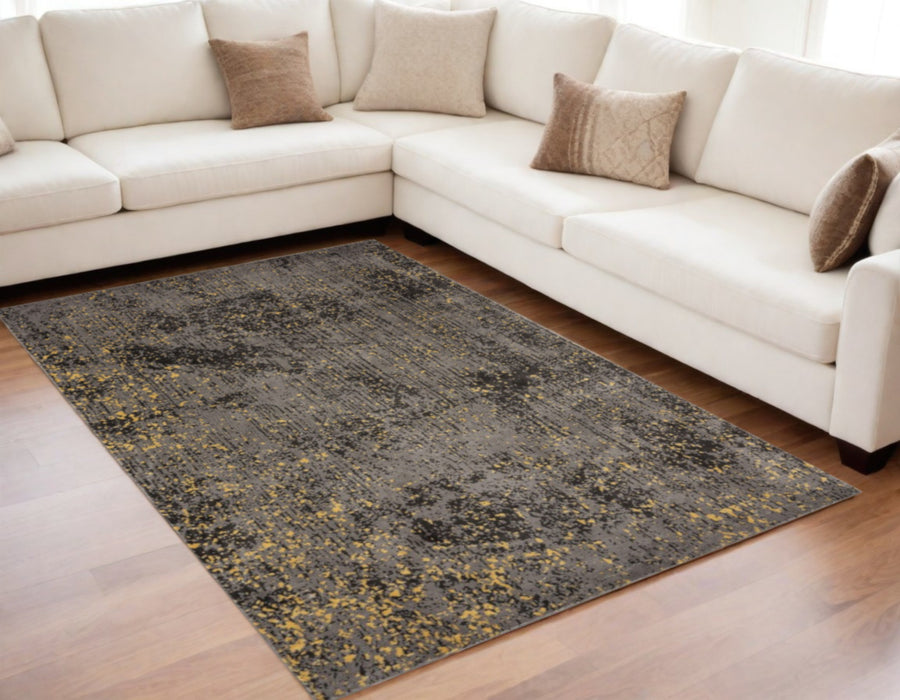 5' X 8' Gray and Yellow Abstract Sprinkle Area Rug