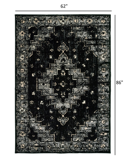 5' X 7' Black Medallion Oriental Area Rug