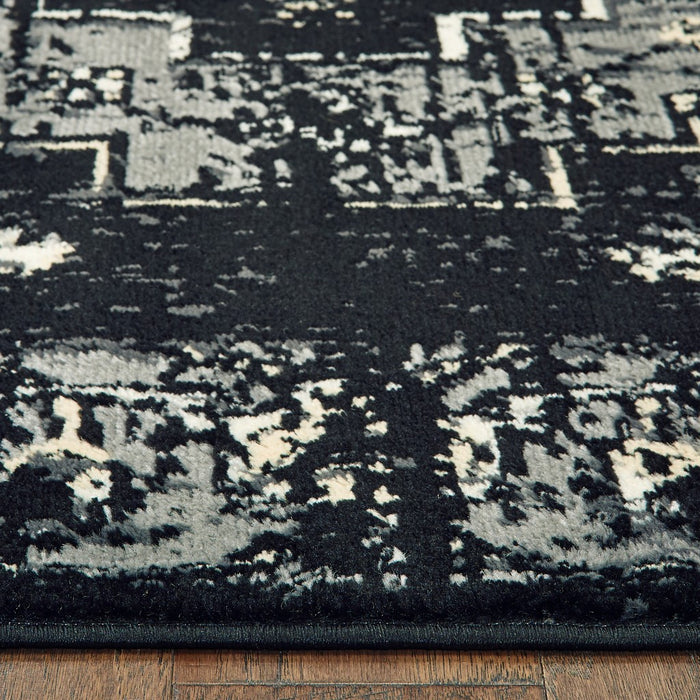 5' X 7' Black Medallion Oriental Area Rug