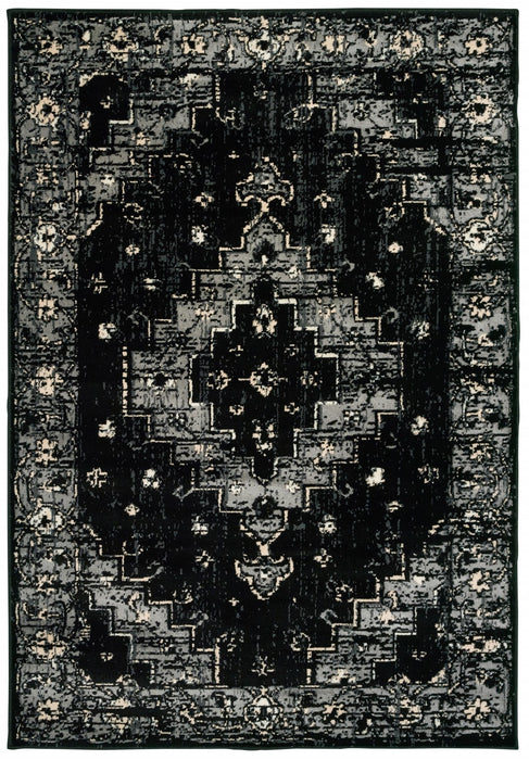 5' X 7' Black Medallion Oriental Area Rug