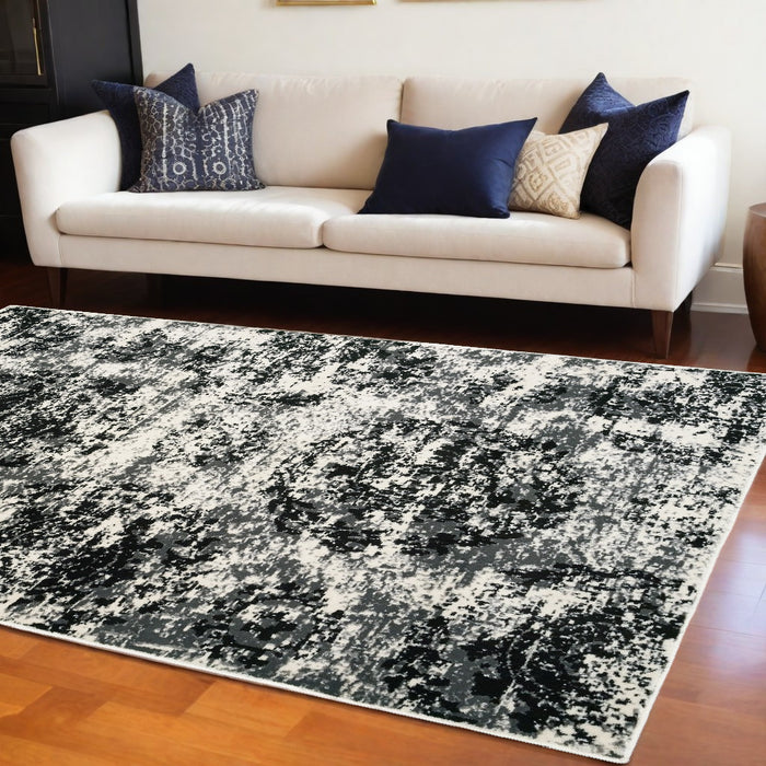 5' X 7' Black and White Abstract Area Rug